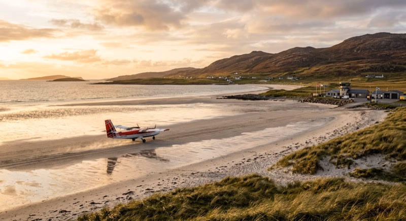 Private jet on tarmac at Barra