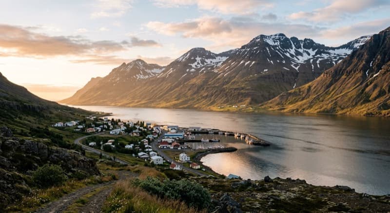 Private jet on tarmac at Nordfjordur