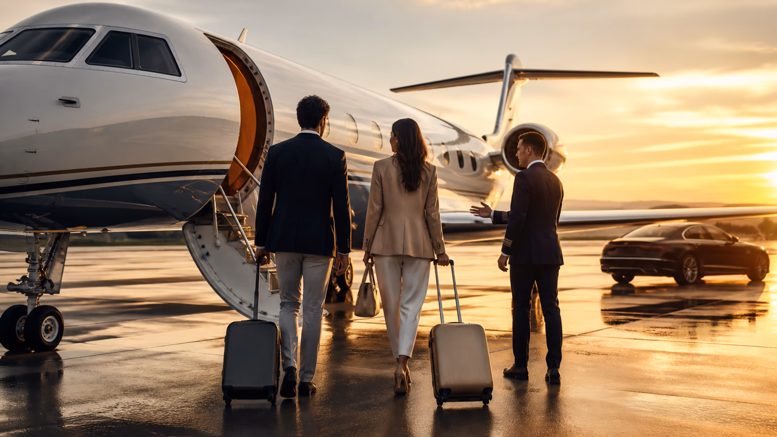 Jet privato sulla pista al tramonto — voli vuoti di riposizionamento in Europa