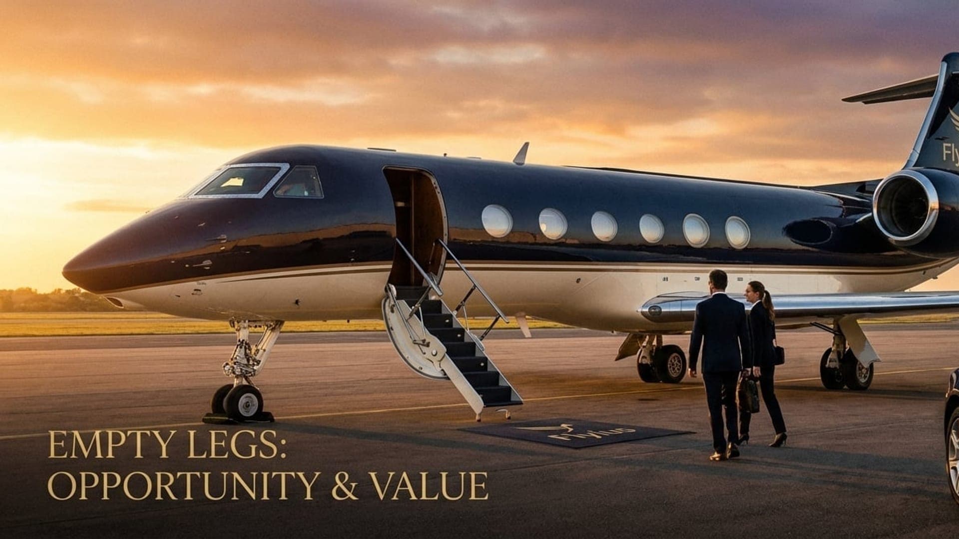 Jet privé sur le tarmac au coucher du soleil - Vols de repositionnement à prix réduits