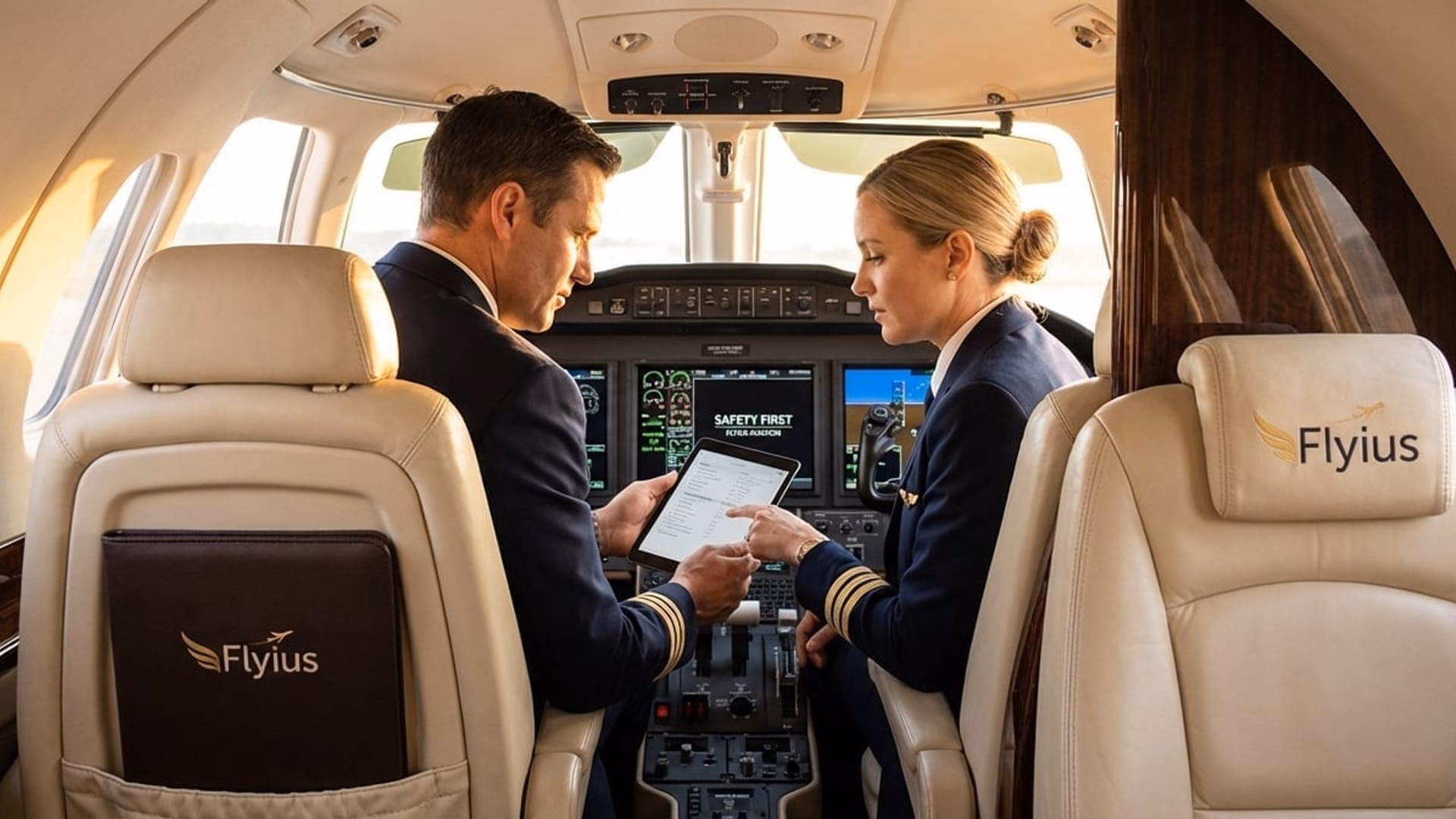 Pilotos profesionales en la cabina asegurando la seguridad del vuelo