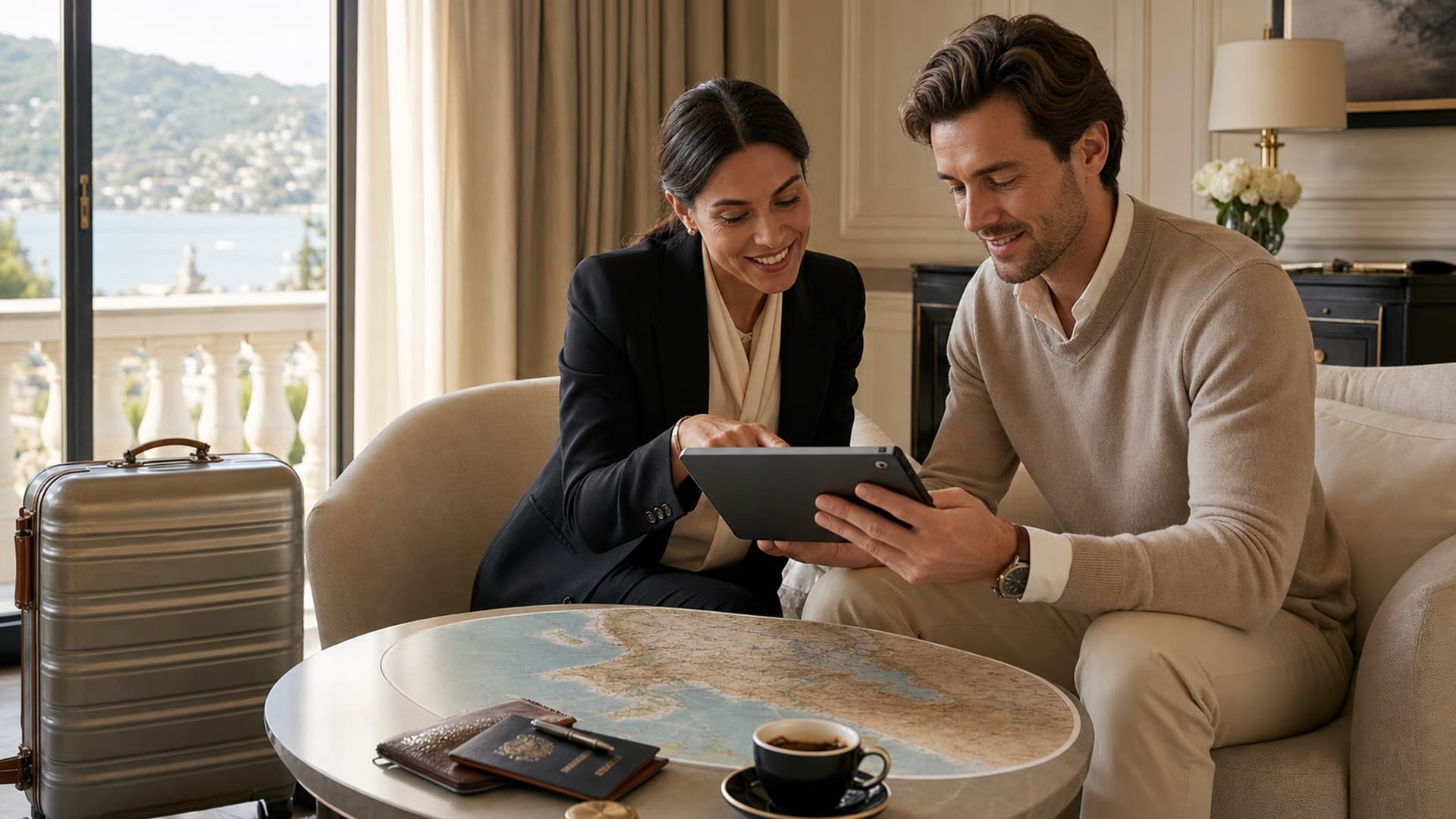 Vista aérea de costa y ciudades - Destinos en jet privado incluyendo Mónaco, Niza, Riviera francesa y destinos mediterráneos