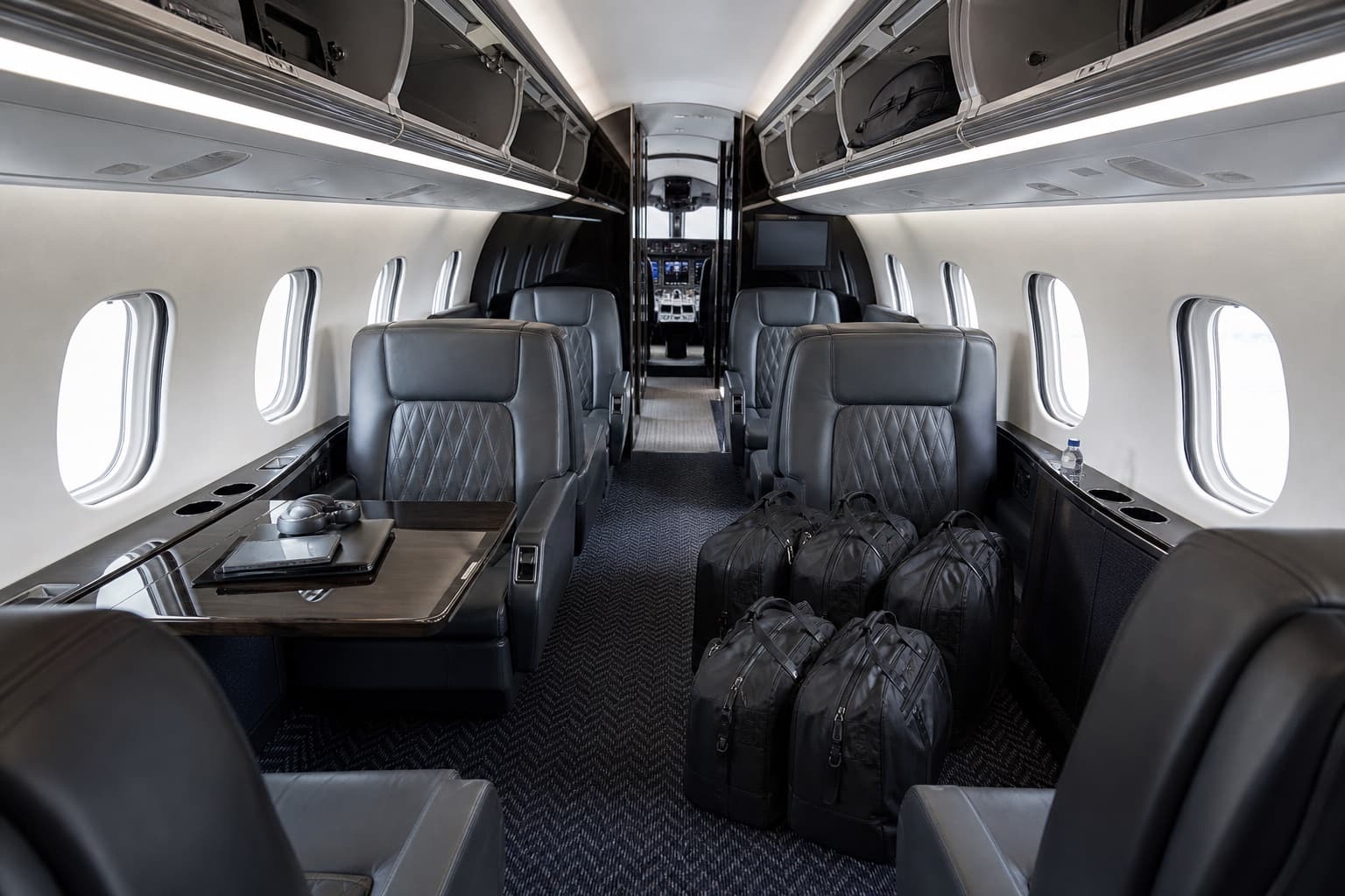 Sports team charter cabin ready for athletes and equipment