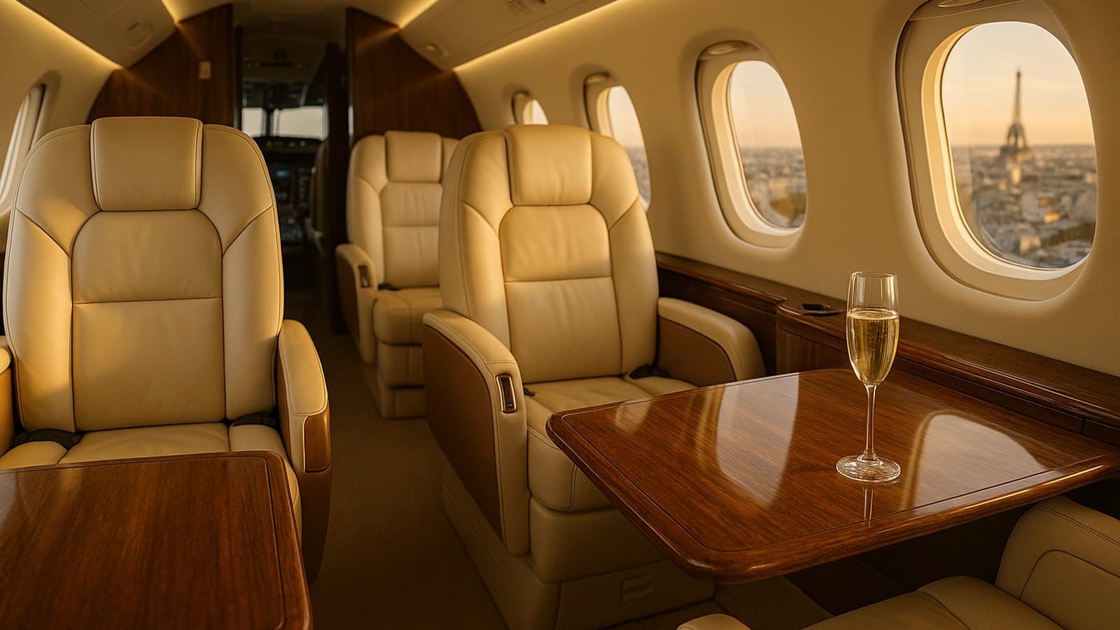 Private jet cabin interior and stowage space, illustrating how much baggage fits on a business jet charter