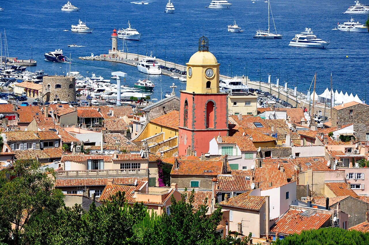 Saint-Tropez old town and Mediterranean waterfront at golden hour